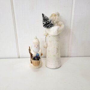 Vintage Winter White Santa Figurines  - Handcrafted Christmas Decor